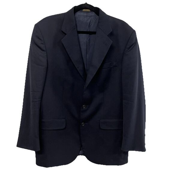 Stafford 100% Wool Herringbone Blazer Men’s 40R Navy Sport Coat Work Classic - Picture 1 of 16